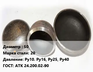 Заглушка стальная резьбовая 50 Сталь: 20 Ру10. Ру16, Ру25, Ру40 ГОСТ: АТК 24.200.02-90